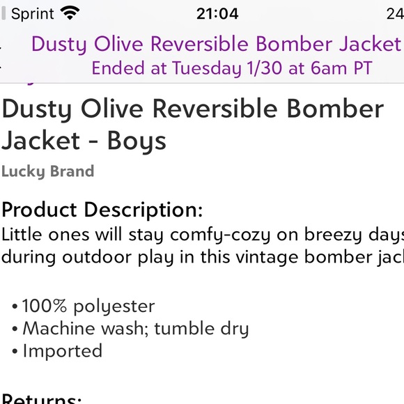 Lucky Brand-Olive-reversible jacket. Boys L-Outer army green and inside camo-NWT - Picture 9 of 9